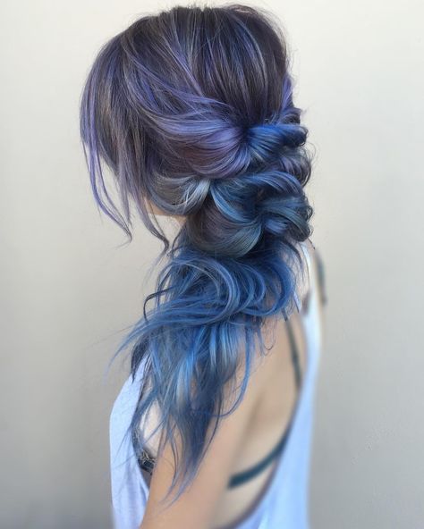 Purple And Blue Balayage For Brown Hair Blue Balayage, Hair Color Unique, Hair Color Pastel, Grey Hair Color, Pastel Hair, Mermaid Hair, Unique Hairstyles, Rainbow Hair, Messy Hairstyles