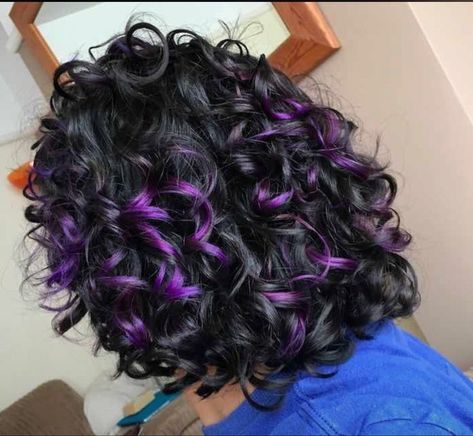 Curly Hair Peekaboo, Curly Hair Peekaboo Color, Hair Peekaboo, Peekaboo Color, Purple Balayage, Modern Shag Haircut, Modern Shag, Hair Dyed, Short Hair Balayage