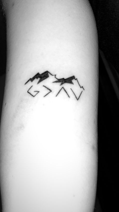 He can move mountains tattoo Moving Mountains Tattoo, Move Mountains Tattoo, Faith Can Move Mountains Tattoo, Religous Tattoo, Highs And Lows Tattoo, Meaningful Word Tattoos, Mountains Tattoo, Mountain Tattoo, Move Mountains