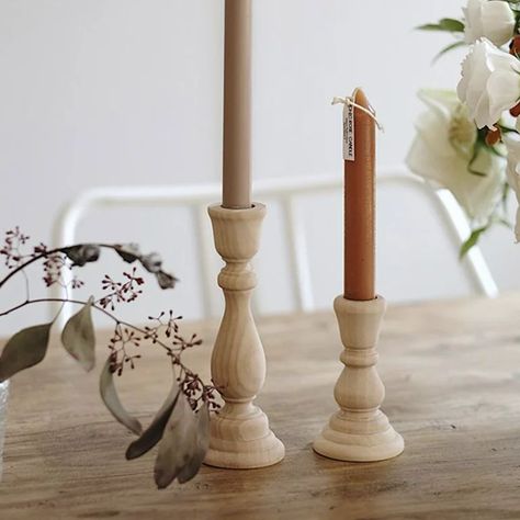 Wood Candlestick Holders, Set of 2 Retro Unpainted Wood Classic Craft Candles Stick Holder Set We... | Walmart (US) Wooden Taper Candle Holders, Farmhouse Candle Holders, Wooden Candlestick Holders, Decals Wallpaper, Hand Carved Candles, Farmhouse Candles, Tall Candle Holders, Living Wall Art, Lathe Projects