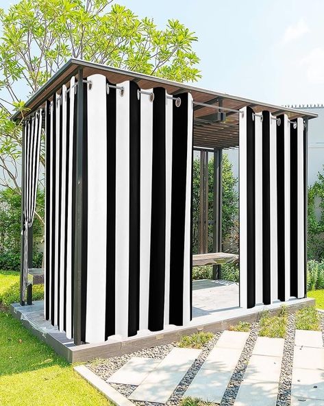 Amazon.com: Outdoor Curtains for Patio Waterproof Black White Vertical Line Indoor/Outdoor Curtain Stripe Simple Privacy Curtain Sun Blocking Grommet Drapes for Pergolas Gazebo Porch Balcony 1 Panel 54x108 : Patio, Lawn & Garden Black And White Backyard, Garden Cabana, Gazebo Porch, Deck Gazebo, Outside Curtains, Curtains For Patio, Gazebo Patio, Porch Gazebo, Simple Window Treatments