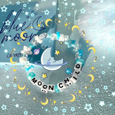 are you obsessed with the moon? then you need this moon child bracelet! 🌙 details ❥ approximately 6.5 inches & super stretchy 🐛 ❥ can be adjusted to your sizing :) 🌈 ❥ want this same design but want it to say something else? i can do that 🌝 Beaded Bracelet Ideas, Diy Merch, Rave Bracelets, Kawaii Bracelet, Bracelet Y2k, Bracelet Stuff, Kandi Inspo, Diy Kandi Bracelets, Pony Bead Bracelets