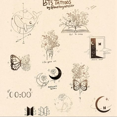 Bts Related Tattoos, Bangtan Tattoo Ideas, Bts Minimalist Tattoo, Bts Inspired Tattoos, Kpop Tattoo, Tattoo Bts, Minimal Tattoo Designs, Minimal Tattoo Ideas, Bts Tattoo