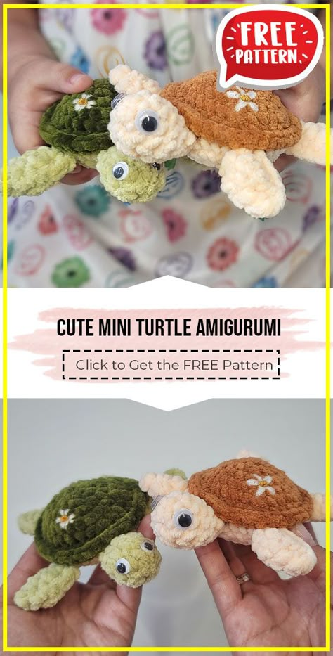 Crochet Sea Turtle Pattern Free, Crochet Mini Amigurumi, Crochet Turtle Pattern Free, Crocheting Tips, Crochet Turtle Pattern, Mini Turtle, Turtle Crochet, Dachshund Pattern, Diy Crafts Crochet