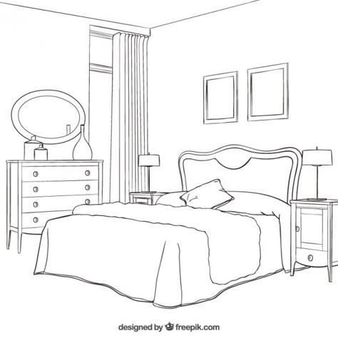 How To Draw A Bedroom, Bedroom Drawing Ideas, Drawing Of A Bedroom, Bedroom Drawing Sketches, Bedroom Template, Draw Bedroom, Bedroom Drawings, Bedroom Png, Bed Sketch