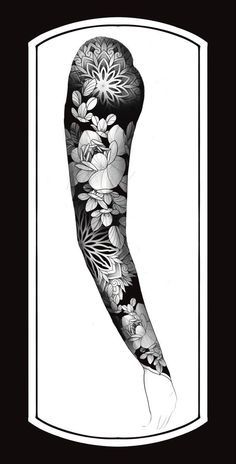 Full Arm Tattoos For Women Black, Mandala Full Sleeve Tattoo, Black Work Tattoo Sleeve, Floral Mandala Tattoo Design, Blackwork Floral Tattoo, Geometric Floral Tattoo, Geometric Tattoo Sleeve, Tattoo Designs Floral, Tattoo Designs Skull