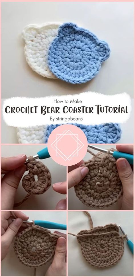 This is an easy beginner-friendly crochet tutorial that makes adorable coasters. It’d also be a great gift idea for a special someone in your life 😊 Free Crochet Square, Coaster Tutorial, Bear Patterns Free, Crochet Free Patterns, Crochet Coasters Free Pattern, Crochet Bear Patterns, Coaster Pattern, Easy Crochet Animals, Crochet Coaster Pattern