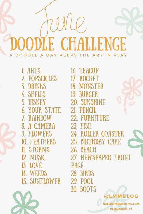 5 Minute Drawing Challenge, June Doodle Challenge, Simple Drawing Prompts, June Drawing Challenge 2024, May Art Prompts, Sketchbook Daily Drawing Challenge, June Crochet Challenge, March Doodle Challenge, Beginner Drawing Prompts