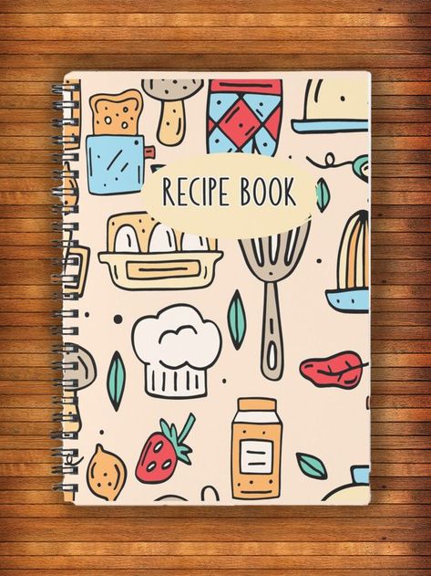 Recipe Book Covers Diy, Cookery Notebook Design, Recipe Book Front Cover Design, Recipe Book Cover Design Ideas, Homemade Cookbook Cover Ideas, Cook Book Cover Design Ideas, Recipe Book Aesthetic Cover, Recipe Book Diy Cover, Food Book Cover Design