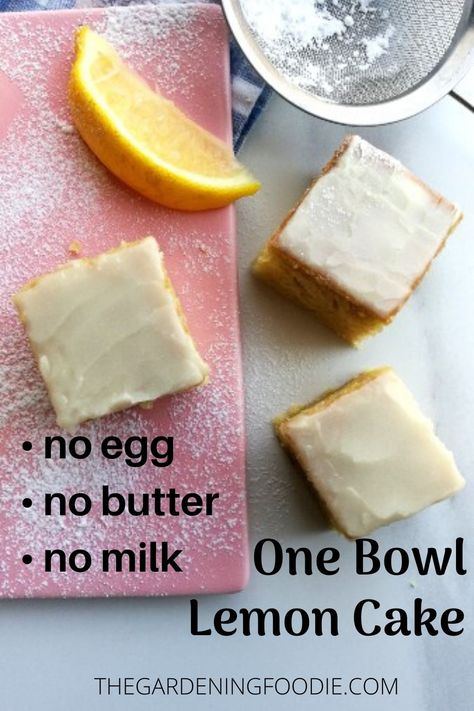 Enjoy the sweet tangy deliciousness with my One Bowl Lemon Cake. Made without eggs, oil or milk to create a fluffy, soft textured lemon cake. Cake Recipes Without Milk, Desserts Without Eggs, Cake No Eggs, Lemon Desserts Easy, Nutritarian Diet, Lemon Cake Easy, No Egg Desserts, Homemade Strawberry Sauce, Easy Gluten Free Desserts