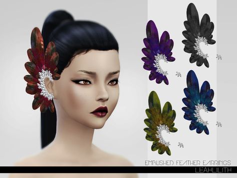 Accessories: Emblished Feathers Earrings by Leah Lillith from The Sims Resource • Sims 4 Downloads Sims 4 Angel Cc, Ear Cuff Piercing Earrings, Sims Cc Maxis Match, Leah Lillith, Sims4 Accessories, Feathers Earrings, Disney Faries, Feather Shoes, Sims House Ideas