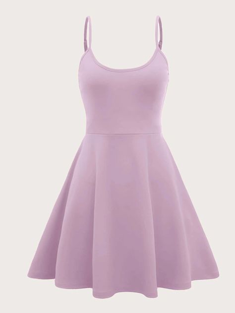 SHEIN Solid Flare Hem Cami Dress | SHEIN USA Purple Dress Outfits, Rainbow Clothes, Light Purple Dress, Classic Corvette, Outfit Styling, Plain Jane, Preppy Dresses, Cute Dress Outfits, Mauve Purple