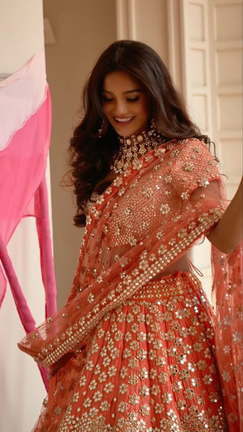 Orange Lehenga Bridal, Pink And Orange Lehenga, Abhinav Mishra Lehenga, Mehndi Lehnga, Abhinav Mishra, Best Indian Wedding Dresses, Orange Lehenga, Indian Outfits Lehenga, Wedding Lehenga Designs