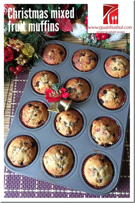 Christmas Muffins or Light Fruit Cake (圣诞马芬） - Guai Shu Shu Xmas Muffins, Gluten Free Christmas Fruit Cake Recipe, Best Fruit Cake Recipe Christmas, Christmas Fruit Cake Recipe Traditional, Best Fruitcake Recipe Christmas Cakes, Boiled Fruit Cake Recipes Christmas, Aloe Vera Recipes, Christmas Muffins, Light Fruit Cake