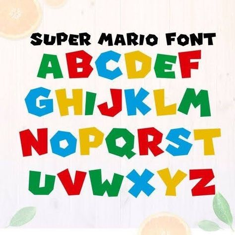 Mario Font Free, Mario Letters, Mario Alphabet, Super Mario Font, Mario Classroom, Mario Font, Mario Birthday Cake, Super Mario Bros Birthday Party, Super Mario Cake