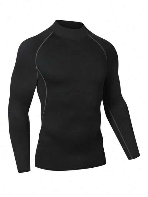 Men's High Elasticity Quick Drying Stand Collar Long Sleeve Tight Sports Tee, Running And Exercising Tee With Sun Protection Gym Clothes Men Basic T ShirtI discovered amazing products on SHEIN.com, come check them out! Compression Top Men, Gym Clothes Men, Drying Stand, Compression Shirt Men, Men Activewear, Compression Top, Gym Outfit Men, Men's Activewear, Clothes Men