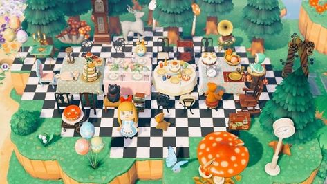 Animal Crossing Alice In Wonderland, Acnh Wonderland, Acnh Alice In Wonderland, Acnh Fairytale, Disney Acnh, Acnh Build Ideas, Disney Island, Animal Crossing Island Inspo, Tom Nook