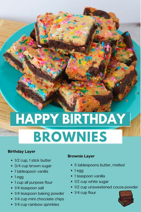 Happy Birthday Brownies Recipe Brownie Birthday Treats For School, Brownie For Birthday, Comic Brownies, Brownies For Birthday Ideas, Chocolate Birthday Desserts, Bday Brownies, How To Decorate Brownies, Birthday Dessert Ideas Easy, Brownie Birthday Ideas