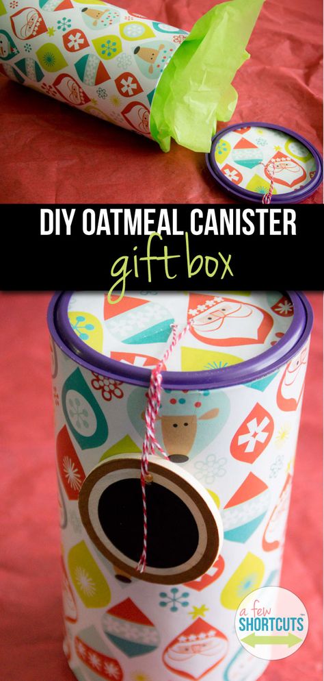 Recycle and Reuse those Oatmeal Canisters and turn them into these adorable DIY Gift Boxes that are perfect for giving Christmas cookies and so much more in! Oatmeal Box Craft Ideas, Oat Container Craft, Diy Oatmeal Container Crafts, Oatmeal Container Crafts For Kids, Oatmeal Canister Crafts, Oatmeal Container Crafts, Canister Crafts, Oatmeal Canister, Diy Oatmeal