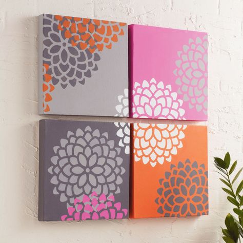 Mum Stenciled Canvas Set Canvas Painting Ideas Wall Decor, Painting Ideas Wall, Stenciled Wall Decor, Cuadros Diy, Diy Wand, Canvas Painting Ideas, Metal Tree Wall Art, Beautiful Painting, Stencil Diy