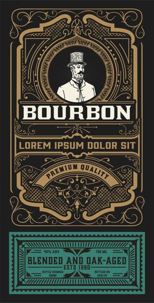 Old label design for bourbon | Premium Vector #Freepik #vector #frame #vintage #label #badge Fun Label Design, Old Graphic Design, Old Labels, Alcohol Label Design, Vintage Packaging Design, Whiskey Label Design, Classic Beer Labels, Vintage Badge Design, Vintage Alcohol Labels