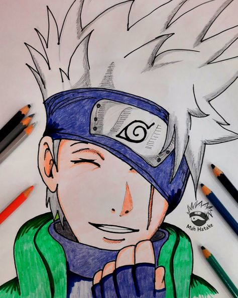 Anime drawing ♥️ Kakashi Face Drawing, Real Face Drawing, Kakashi Drawing Art, Easy Anime Drawings Kakashi, Kakashi Half Face Drawing, Kakashi Hatake Sketch Easy, Kakashi Sensei Drawing, Drawing Kakashi, Copy Ninja Kakashi