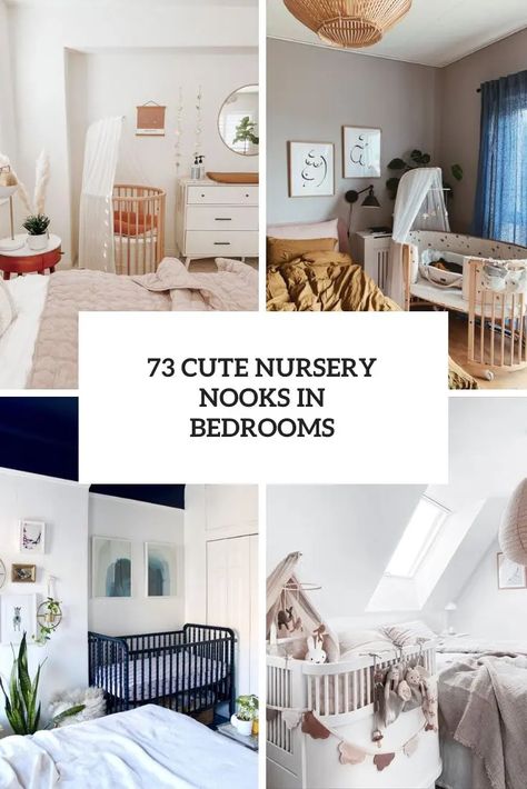 cute nursery nooks in bedrooms cover Nursery Ideas For One Bedroom Apartment, Nursery In Guest Bedroom, Nursery And Study Combined, Guest And Nursery Combo, Study And Nursery Room, Nursery Nook In Small Bedroom, Newborn Nook In Bedroom, Bedroom Nursery Nook, In Bedroom Nursery