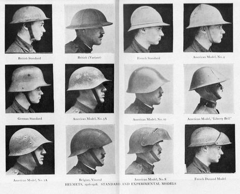 German catalogue showing profile view of standard and experimental army helmets in WWi. Ww1 Helmet, Perang Dunia Ii, Ww1 Art, Army Art, Ww1 Soldiers, Army Helmet, Century Armor, Military Drawings, Historical Armor