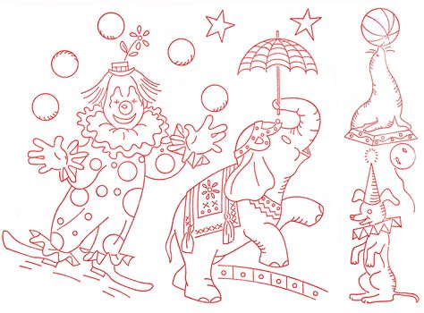 Vintage Embroidery - Circus Characters 2 Traditional Tattoo Circus, Carnival Embroidery, Circus Quilt Pattern, Circus Embroidery, Circus Embroidery Designs, Circus Animal Coloring Pages, Tattoo Prints, Circus Activities, Circus Characters