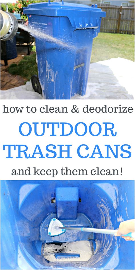 How to Clean and Deodorize Outdoor Garbage Cans and Keep Them Clean  Includes step-by-step instructions on how to clean your garbage bins without getting dirty yourself. Video included! via @Mom4Real Homemade Toilet Cleaner, Clean Hacks, Clean Baking Pans, Deep Cleaning Hacks, Outdoor Trash Cans, Cleaning Painted Walls, Glass Cooktop, Cleaning Tips Tricks, Deep Cleaning Tips