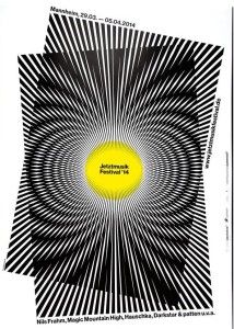 Poster, Jetztmusik Festival, 2014. Designed by Götz Gramlich. Animated gif. Courtesy of the designer. Moire Effect, Animated Poster, Digital Animation, Creative Coding, Heidelberg Germany, Cooper Hewitt, Graphic Design Student, Screen Print Poster, Geometric Quilt