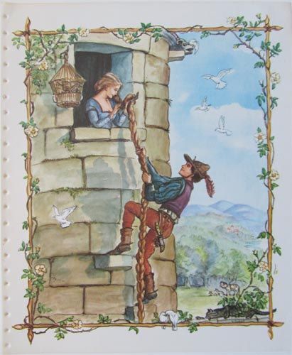 "Rapunzel" by Tasha Tudor. Illustration to be found in the "Tasha Tudor Book of Fairy Tales" (Platt and Munk, 1969).