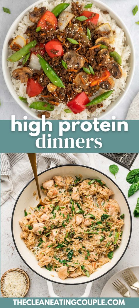 The best list of High Protein Dinner Ideas! If you need a High Protein Dinner Recipe - all of these have over 25g per serving! Quick & Easy, healthy & tasty! Including Chicken, Beef, Turkey, Salmon, Shrimp, and Pork Recipes. Dinner Recipes Protein Packed, Runner Dinner Recipes, Lean Meat Dinner Recipes, 30g Protein Dinner, Easy High Protein Gluten Free Meals, Flavourful Dinner Recipes, Healthy High Protein Dinner Ideas, Low Fat Beef Recipes Dinners, Clean Food Crush Recipes Dinners