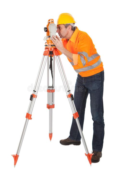 Senior land surveyor with theodolite. Portrait of Senior land surveyor working w #Sponsored , #AD, #paid, #land, #working, #Portrait, #Senior Surveying Engineering, Road Workers, Land Survey, Surveying Equipment, Land Surveyors, Land Surveying, House With Porch, Measuring Instrument, Construction Worker