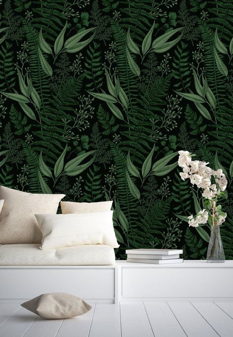 Boca Wallpaper, Social Room, Leaf Paintings, Botanical Wallpaper, Mural Floral, Leaf Wallpaper, Accent Wallpaper, Adhesive Wallpaper, Wallpaper Wall