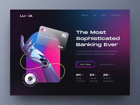 Luxia - Digital Banking Landing Page Website by Adhiari Subekti for One Week Wonders on Dribbble Cosmetics Advertising, Digital Banking, Interactive Web Design, Bank Branding, Landing Page Website, Good Advertisements, Bank Design, Webpage Design, Website Header Design