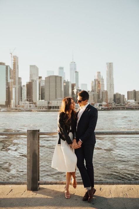 White Dress Outfit Ideas, Nyc Engagement Shoot, City Engagement Pictures, Outfit Ideas For Couples, Engagement Photos Nyc, Nyc Engagement Photos, Nyc Wedding Photos, Nyc Photoshoot, New York City Engagement