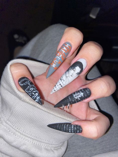 #d-day #agustd #nails August D Nails Designs, Agust Nails, Agust D Nail Art, Agust D Nails, Nails Inspired, D Logo, Glow Nails, Black And White Aesthetic, Zootopia