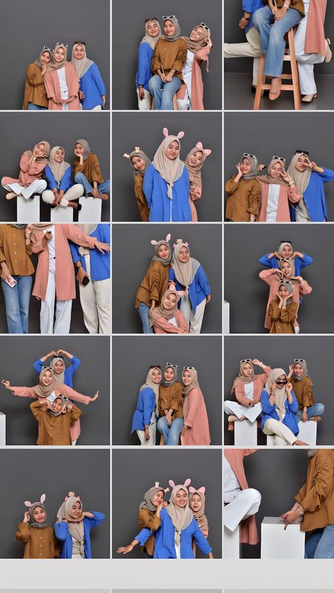 Sister Picture Poses, Creative Beach Pictures, Eid Photoshoot Ideas, Group Picture Poses, Group Photography Poses, Phone Photo Editing, Sister Pictures, Self Photography, Studio Poses