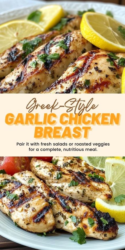 This Greek-Style Garlic Chicken Breast delivers on both taste and simplicity! 🍗🍋 Marinated with garlic, lemon, and herbs, this chicken is full of bold Mediterranean flavors and is perfect for weeknight dinners. Serve with rice, salad, or veggies for a complete and satisfying meal.

📌 Save this pin to enjoy a quick and flavorful Greek-style chicken recipe at home!
#GreekChicken #GarlicChicken #EasyDinnerRecipes #MediterraneanFood #HealthyMeals #FlavorfulChicken Marinated Chicken Breast Recipes, Lemon Herb Chicken Breast, Mediterranean Chicken Breast, Chicken With Herbs, Greek Chicken Breast, Greek Marinated Chicken, Grilled Chicken Breast Recipes, Lemon Herb Chicken, Greek Lemon Chicken