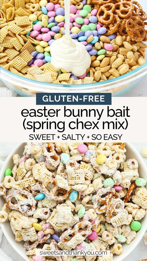 Chex Mix Sweet, Easter Bunny Bait, Easter Snack Mix, Gluten Free Chex, Sweet Chex Mix, Sweet Chex, Chex Mix Recipe, Gluten Free Easter, Easy Easter Treats