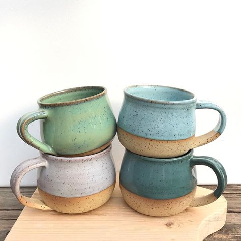 Michelle van Andel on Instagram: “Glazed with Amaco Textured turquoise, Mayco Lavender mist, Mayco Norse blue and Amaco Tourmaline. Clay body is G&S 933. Do you notice…” Pottery Mug Shapes, Triskel Pottery, Glaze Pottery Ideas, Amaco Tourmaline, Mayco Norse Blue, Amaco Textured Turquoise, Pottery Glaze Ideas, Food Ceramics, Glazed Mugs