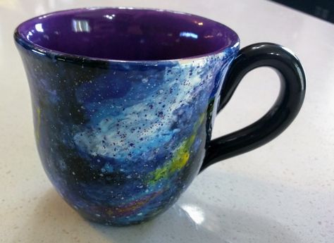 Crock a doodle pottery. Galaxy mug. Inspired by Andromeda. Crock A Doodle, Galaxy Mug, Doodle Ideas, Pottery Painting, Clay Projects, Resin Art, Craft Ideas, Doodles, Mug