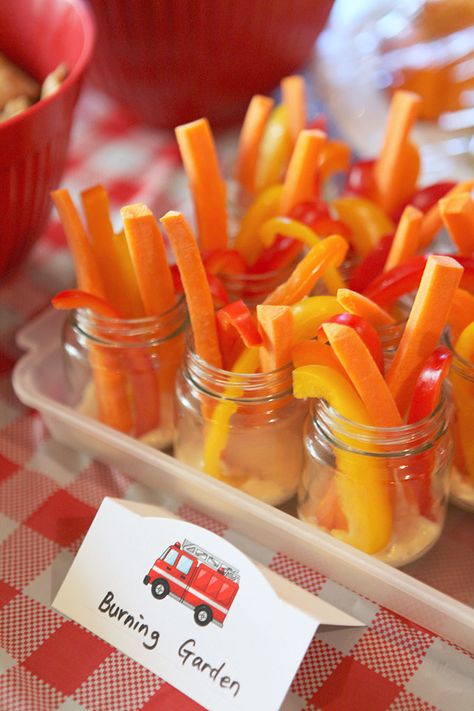 Firefighter Party Food Ideas, Emergency Vehicle Birthday Party Food, Fire Truck Birthday Party Ideas Favors Goodie Bags, First Responders Party Ideas, Firefighter Snacks, Fire Truck Birthday Party Ideas Food, Firetruck Birthday Party Food Ideas, Firebuds Themed Birthday, Fire Themed Food