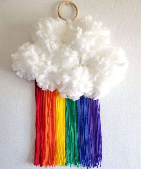 Felt Crafts Kids, Cloud And Rainbow, Yarn Tapestry, Cloud Rainbow, Rainbow Yarn, Cloud Craft, Unicorn Bedroom, Diy Pom Poms, Zen Den