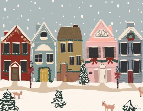 Olivia Schirmer on Instagram: “Christmasy Lane Seems like a good place to live. 😉 My sister got this one and is going to turn it into a puzzle to do during the holiday…” Calligraphy Christmas Cards, Traditional Christmas Cards, House Cartoon, House Sketch, Scandinavian Folk Art, House Illustration, Farmhouse Christmas Decor, Christmas Drawing, Arte Animal