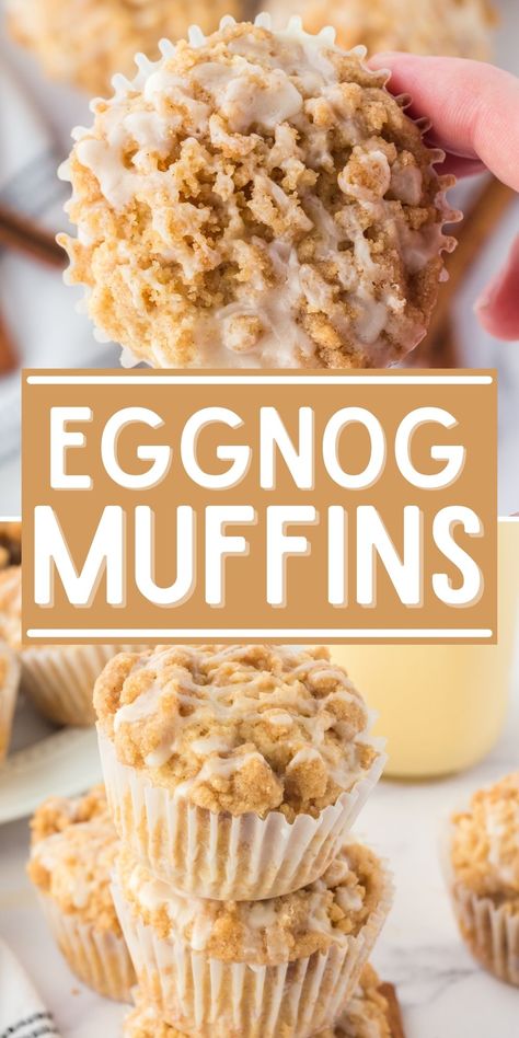 Egg Nog Muffins Recipe, Cranberry Eggnog Muffins, Christmas Brunch Muffins, Recipes That Use Eggnog, Holiday Muffins Recipes, Eggnog Recipes Baking, Christmas Brunch Desserts, Egg Nog Muffins, Eggnog Muffins Recipe