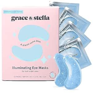 grace & stella Award Winning Under Eye Mask (Blue, 24 Pairs) Reduce Dark Circles, Puffy Eyes, Undereye Bags, Wrinkles, Gel Under Eye Patches, Birthday Gifts for Women - Vegan Cruelty-Free Self Care Tighten Under Eye Skin, Undereye Bags, Dry Under Eyes, Under Eye Patches, Under Eye Mask, Under Eye Wrinkles, Reduce Dark Circles, Eye Patches, Eye Wrinkle