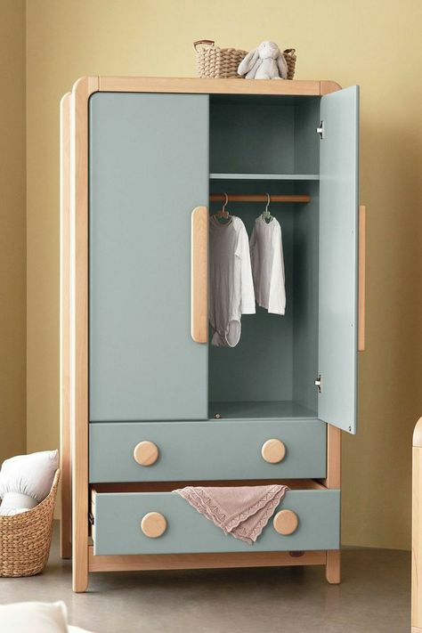 Baby Wardrobe Design, Kids Wardrobe Design, Wood Wardrobe Design, Closet For Kids, Blue Wardrobe, Kids Bedroom Furniture Design, Wardrobe With Drawers, Kids Furniture Design, Kid Furniture