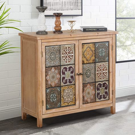 Tile Cabinet, Distressed Cabinets, Freestanding Cabinet, Accent Storage Cabinet, Cabinet Fronts, Accent Storage, Entryway Living Room, Carved Doors, Antique Cabinets